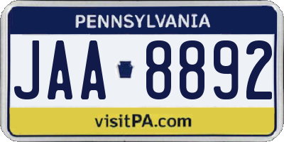 PA license plate JAA8892