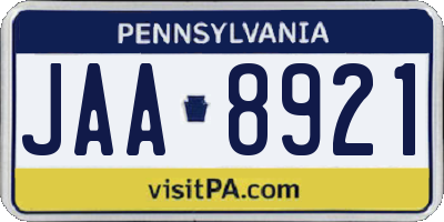 PA license plate JAA8921