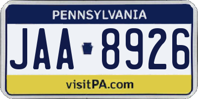 PA license plate JAA8926