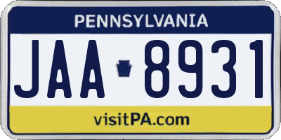 PA license plate JAA8931