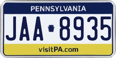 PA license plate JAA8935