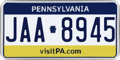 PA license plate JAA8945