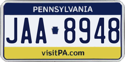 PA license plate JAA8948