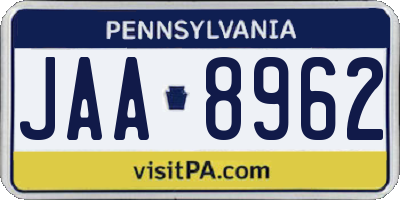 PA license plate JAA8962