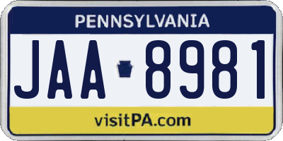 PA license plate JAA8981