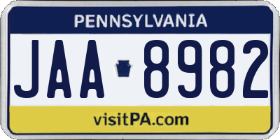 PA license plate JAA8982