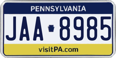 PA license plate JAA8985