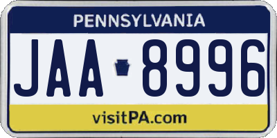 PA license plate JAA8996