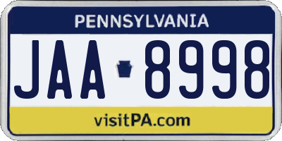 PA license plate JAA8998