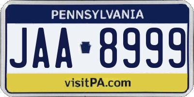 PA license plate JAA8999