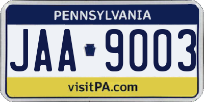 PA license plate JAA9003