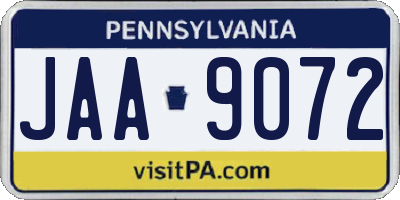 PA license plate JAA9072