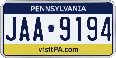 PA license plate JAA9194