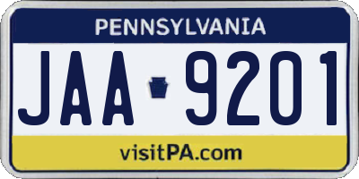 PA license plate JAA9201