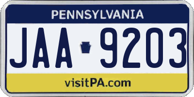 PA license plate JAA9203