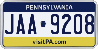 PA license plate JAA9208