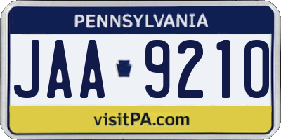 PA license plate JAA9210