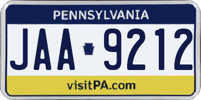 PA license plate JAA9212