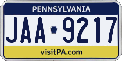 PA license plate JAA9217