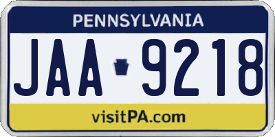 PA license plate JAA9218