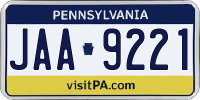 PA license plate JAA9221