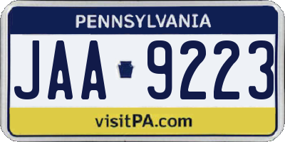 PA license plate JAA9223