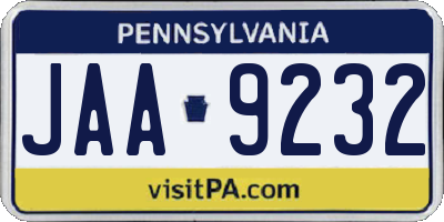 PA license plate JAA9232