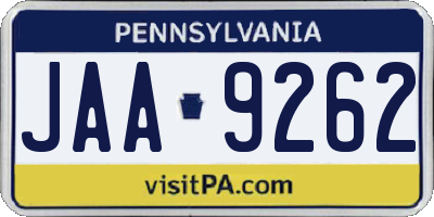 PA license plate JAA9262