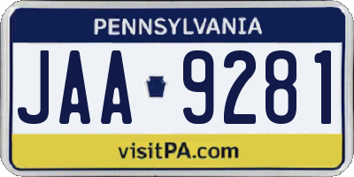 PA license plate JAA9281