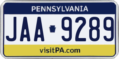 PA license plate JAA9289