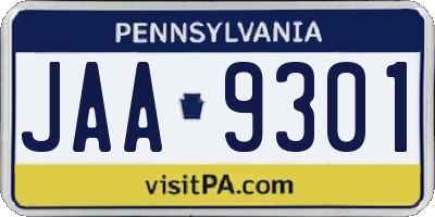 PA license plate JAA9301