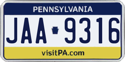 PA license plate JAA9316