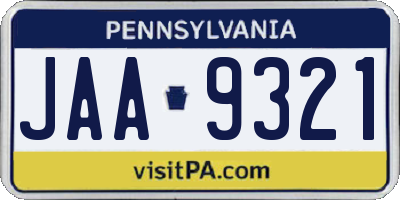 PA license plate JAA9321