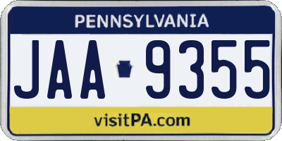 PA license plate JAA9355