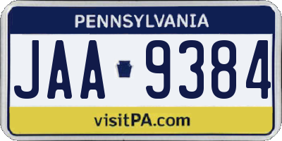 PA license plate JAA9384