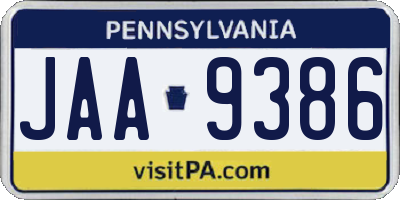 PA license plate JAA9386