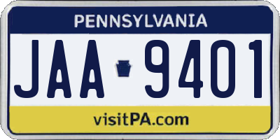 PA license plate JAA9401