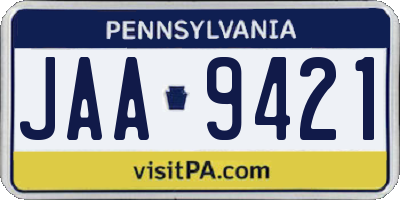 PA license plate JAA9421