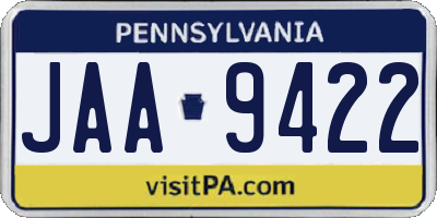 PA license plate JAA9422