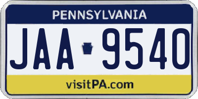 PA license plate JAA9540