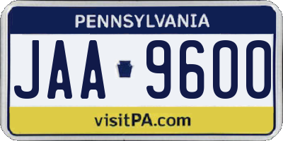 PA license plate JAA9600