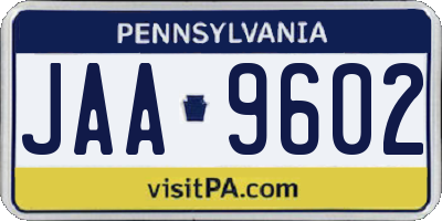 PA license plate JAA9602