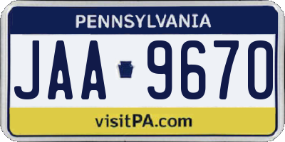 PA license plate JAA9670