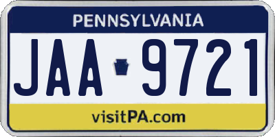 PA license plate JAA9721