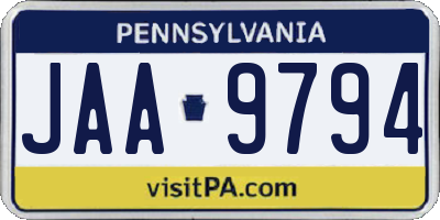 PA license plate JAA9794