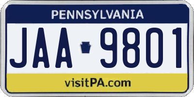 PA license plate JAA9801
