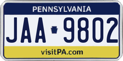 PA license plate JAA9802