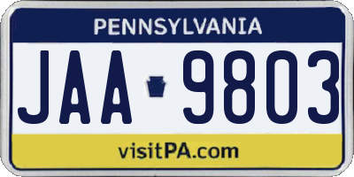 PA license plate JAA9803