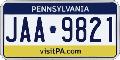 PA license plate JAA9821