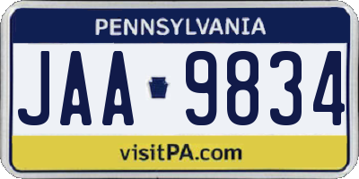 PA license plate JAA9834